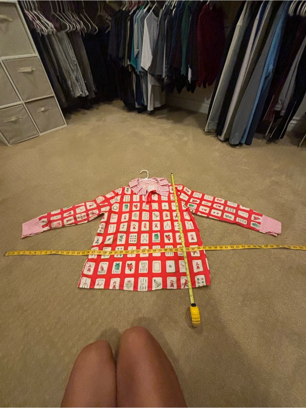 Women’s Mahjong tile collared blouse Tile-Print w accent collar and cuffs. S/M